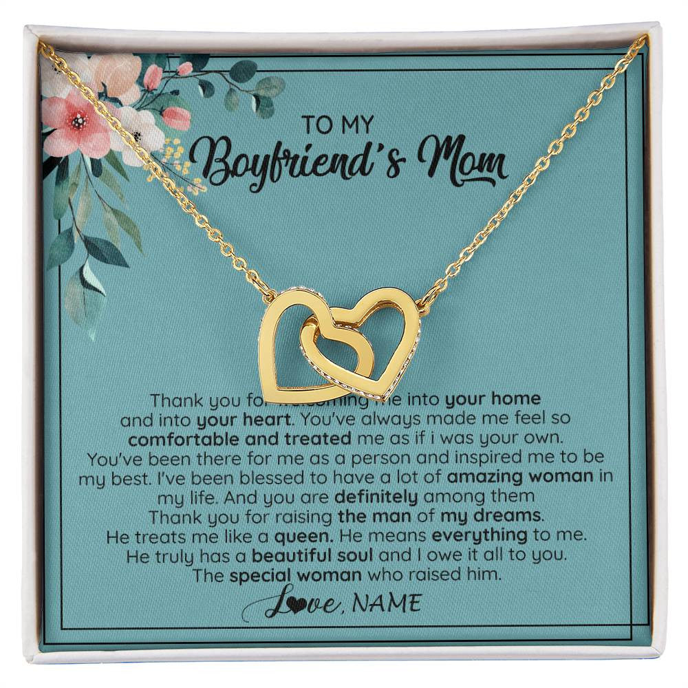 Interlocking Hearts Necklace 18K Yellow Gold Finish | 1 | Personalized To My Boyfriend's Mom Necklace Thank You For Creating My Best Friend Jewelry Birthday Anniversary Wedding Day Christmas Customized Message Card | siriusteestore