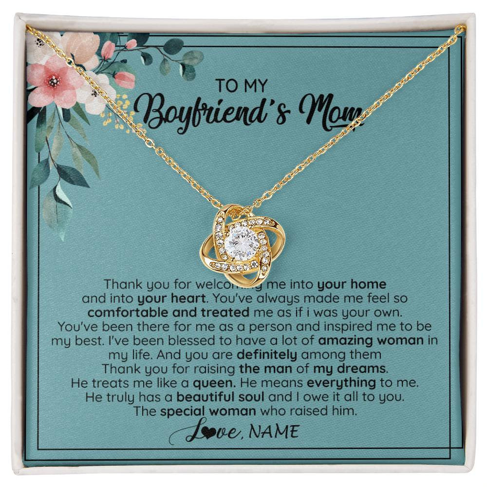 Love Knot Necklace 18K Yellow Gold Finish | 1 | Personalized To My Boyfriend's Mom Necklace Thank You For Creating My Best Friend Jewelry Birthday Anniversary Wedding Day Christmas Customized Message Card | siriusteestore