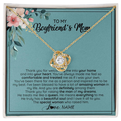 Love Knot Necklace 18K Yellow Gold Finish | 1 | Personalized To My Boyfriend's Mom Necklace Thank You For Creating My Best Friend Jewelry Birthday Anniversary Wedding Day Christmas Customized Message Card | siriusteestore