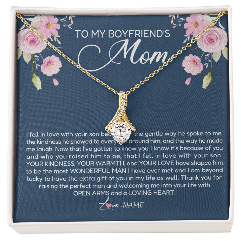 Alluring Beauty Necklace 18K Yellow Gold Finish | Personalized To My Boyfriend's Mom Necklace Thank You For Raising The Perfect Man Boyfriend's Mom Mother's Day Pendant Jewelry Customized Gift Box Message Card | siriusteestore