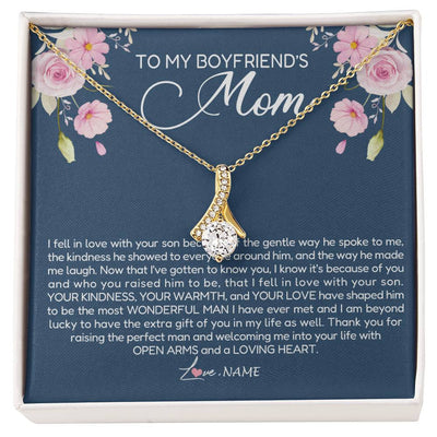 Alluring Beauty Necklace 18K Yellow Gold Finish | Personalized To My Boyfriend's Mom Necklace Thank You For Raising The Perfect Man Boyfriend's Mom Mother's Day Pendant Jewelry Customized Gift Box Message Card | siriusteestore