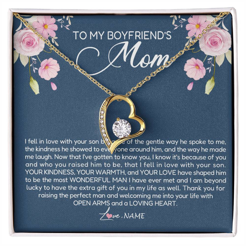 Forever Love Necklace 18K Yellow Gold Finish | Personalized To My Boyfriend's Mom Necklace Thank You For Raising The Perfect Man Boyfriend's Mom Mother's Day Pendant Jewelry Customized Gift Box Message Card | siriusteestore