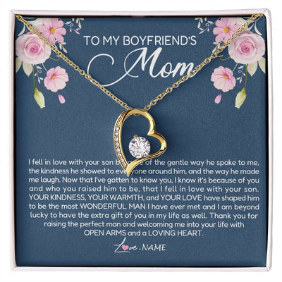 Forever Love Necklace 18K Yellow Gold Finish | Personalized To My Boyfriend's Mom Necklace Thank You For Raising The Perfect Man Boyfriend's Mom Mother's Day Pendant Jewelry Customized Gift Box Message Card | siriusteestore