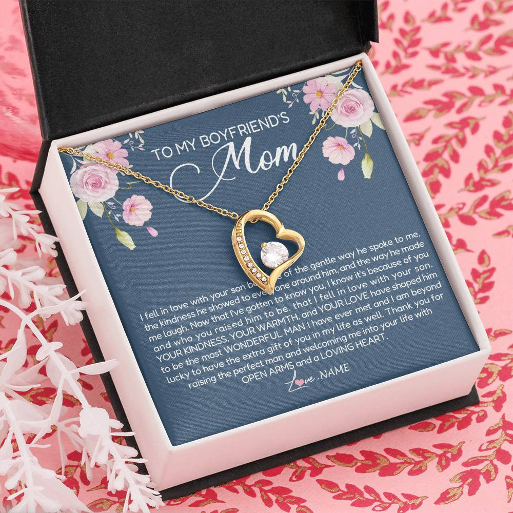 Forever Love Necklace 18K Yellow Gold Finish | Personalized To My Boyfriend's Mom Necklace Thank You For Raising The Perfect Man Boyfriend's Mom Mother's Day Pendant Jewelry Customized Gift Box Message Card | siriusteestore