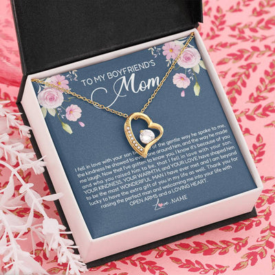 Forever Love Necklace 18K Yellow Gold Finish | Personalized To My Boyfriend's Mom Necklace Thank You For Raising The Perfect Man Boyfriend's Mom Mother's Day Pendant Jewelry Customized Gift Box Message Card | siriusteestore