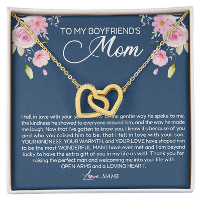 Interlocking Hearts Necklace 18K Yellow Gold Finish | Personalized To My Boyfriend's Mom Necklace Thank You For Raising The Perfect Man Boyfriend's Mom Mother's Day Pendant Jewelry Customized Gift Box Message Card | siriusteestore