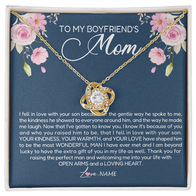 Love Knot Necklace 18K Yellow Gold Finish | Personalized To My Boyfriend's Mom Necklace Thank You For Raising The Perfect Man Boyfriend's Mom Mother's Day Pendant Jewelry Customized Gift Box Message Card | siriusteestore