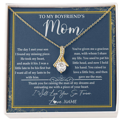 Alluring Beauty Necklace 18K Yellow Gold Finish | Personalized To My Boyfriend's Mom Necklace Thank You For Rasing The Man Boyfriends Mom Mother's Day Birthday Pendant Jewelry Customized Gift Box Message Card | siriusteestore
