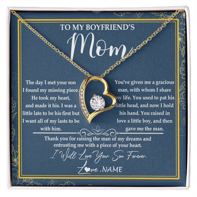 Forever Love Necklace 18K Yellow Gold Finish | Personalized To My Boyfriend's Mom Necklace Thank You For Rasing The Man Boyfriends Mom Mother's Day Birthday Pendant Jewelry Customized Gift Box Message Card | siriusteestore