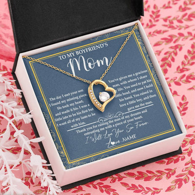 Forever Love Necklace 18K Yellow Gold Finish | Personalized To My Boyfriend's Mom Necklace Thank You For Rasing The Man Boyfriends Mom Mother's Day Birthday Pendant Jewelry Customized Gift Box Message Card | siriusteestore