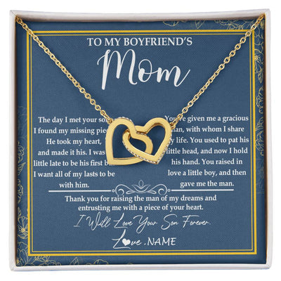 Interlocking Hearts Necklace 18K Yellow Gold Finish | Personalized To My Boyfriend's Mom Necklace Thank You For Rasing The Man Boyfriends Mom Mother's Day Birthday Pendant Jewelry Customized Gift Box Message Card | siriusteestore