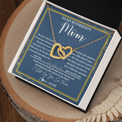 Interlocking Hearts Necklace 18K Yellow Gold Finish | Personalized To My Boyfriend's Mom Necklace Thank You For Rasing The Man Boyfriends Mom Mother's Day Birthday Pendant Jewelry Customized Gift Box Message Card | siriusteestore