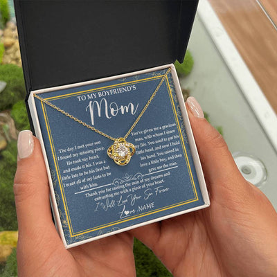 Love Knot Necklace 18K Yellow Gold Finish | Personalized To My Boyfriend's Mom Necklace Thank You For Rasing The Man Boyfriends Mom Mother's Day Birthday Pendant Jewelry Customized Gift Box Message Card | siriusteestore