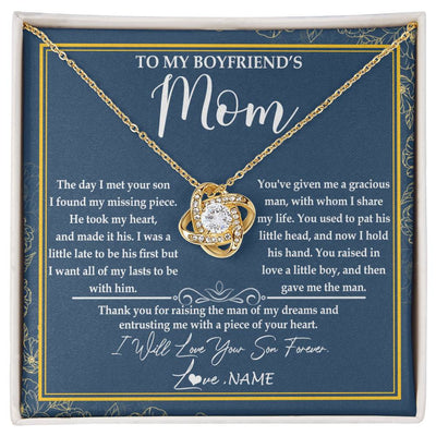Love Knot Necklace 18K Yellow Gold Finish | Personalized To My Boyfriend's Mom Necklace Thank You For Rasing The Man Boyfriends Mom Mother's Day Birthday Pendant Jewelry Customized Gift Box Message Card | siriusteestore