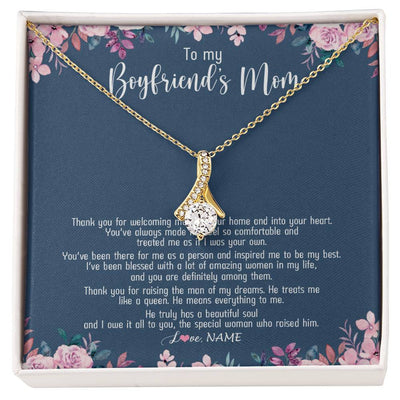 Alluring Beauty Necklace 18K Yellow Gold Finish | Personalized To My Boyfriend's Mom Necklace Thank You For Welcoming Me Boyfriends Mom Mother's Day Birthday Pendant Jewelry Customized Gift Box Message Card | siriusteestore