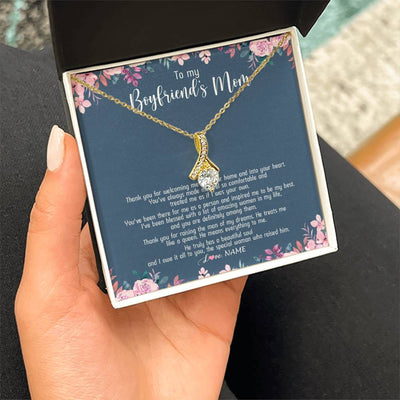 Alluring Beauty Necklace 18K Yellow Gold Finish | Personalized To My Boyfriend's Mom Necklace Thank You For Welcoming Me Boyfriends Mom Mother's Day Birthday Pendant Jewelry Customized Gift Box Message Card | siriusteestore