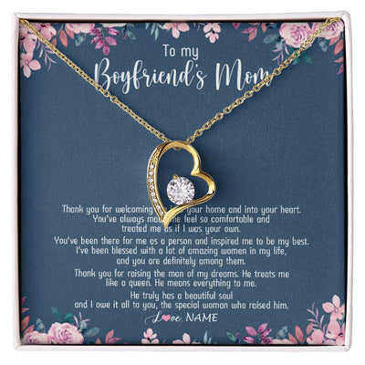 Forever Love Necklace 18K Yellow Gold Finish | Personalized To My Boyfriend's Mom Necklace Thank You For Welcoming Me Boyfriends Mom Mother's Day Birthday Pendant Jewelry Customized Gift Box Message Card | siriusteestore