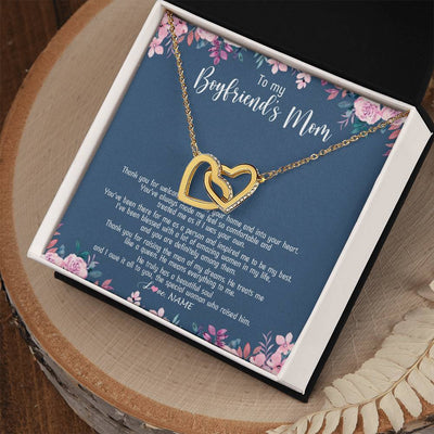 Interlocking Hearts Necklace 18K Yellow Gold Finish | Personalized To My Boyfriend's Mom Necklace Thank You For Welcoming Me Boyfriends Mom Mother's Day Birthday Pendant Jewelry Customized Gift Box Message Card | siriusteestore