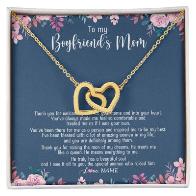 Interlocking Hearts Necklace 18K Yellow Gold Finish | Personalized To My Boyfriend's Mom Necklace Thank You For Welcoming Me Boyfriends Mom Mother's Day Birthday Pendant Jewelry Customized Gift Box Message Card | siriusteestore