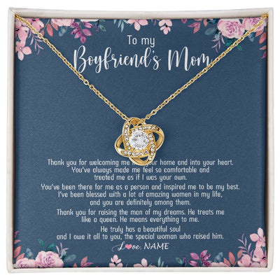 Love Knot Necklace 18K Yellow Gold Finish | Personalized To My Boyfriend's Mom Necklace Thank You For Welcoming Me Boyfriends Mom Mother's Day Birthday Pendant Jewelry Customized Gift Box Message Card | siriusteestore