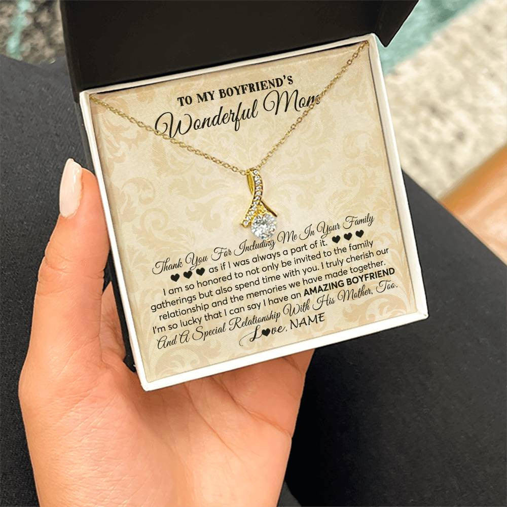 Alluring Beauty Necklace 18K Yellow Gold Finish | 2 | Personalized To My Boyfriend's Mom Necklace Thank You Including Me In Your Family Mother In Law Mothers Day Christmas Jewelry Customized Gift Box Message Card | siriusteestore