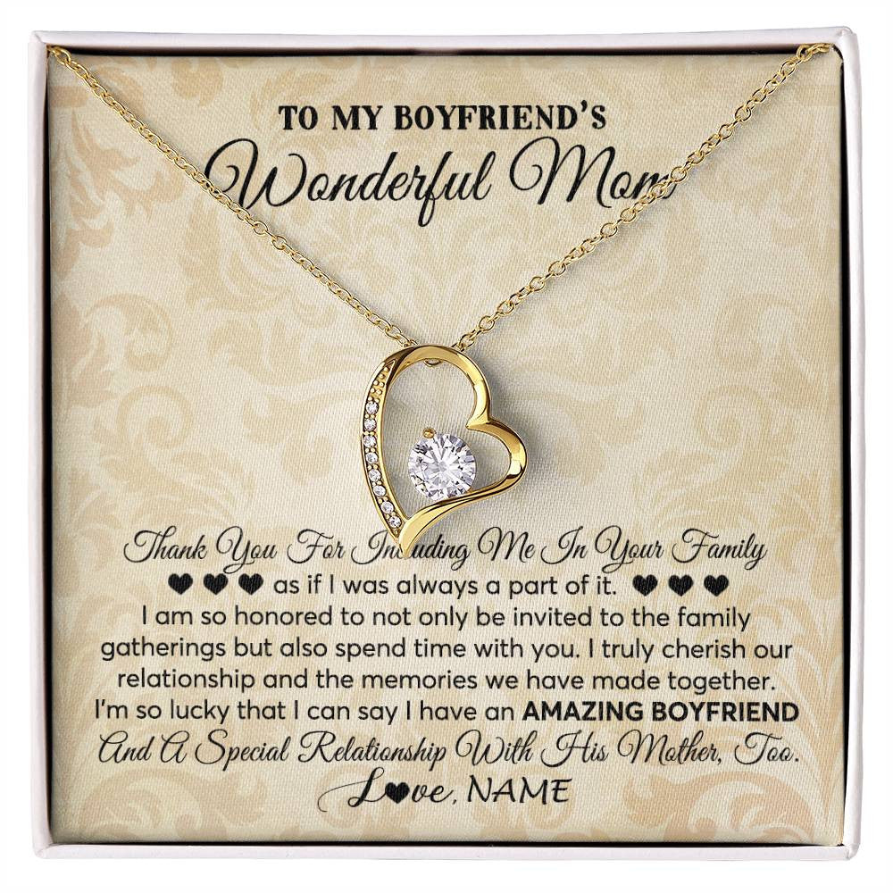 Forever Love Necklace 18K Yellow Gold Finish | 1 | Personalized To My Boyfriend's Mom Necklace Thank You Including Me In Your Family Mother In Law Mothers Day Christmas Jewelry Customized Gift Box Message Card | siriusteestore