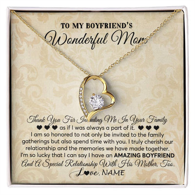 Forever Love Necklace 18K Yellow Gold Finish | 1 | Personalized To My Boyfriend's Mom Necklace Thank You Including Me In Your Family Mother In Law Mothers Day Christmas Jewelry Customized Gift Box Message Card | siriusteestore