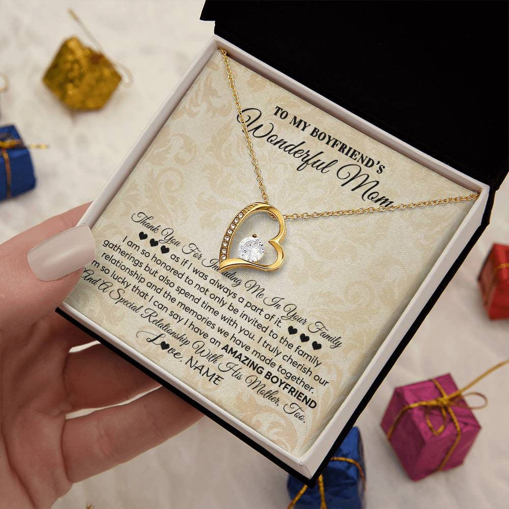 Forever Love Necklace 18K Yellow Gold Finish | 2 | Personalized To My Boyfriend's Mom Necklace Thank You Including Me In Your Family Mother In Law Mothers Day Christmas Jewelry Customized Gift Box Message Card | siriusteestore