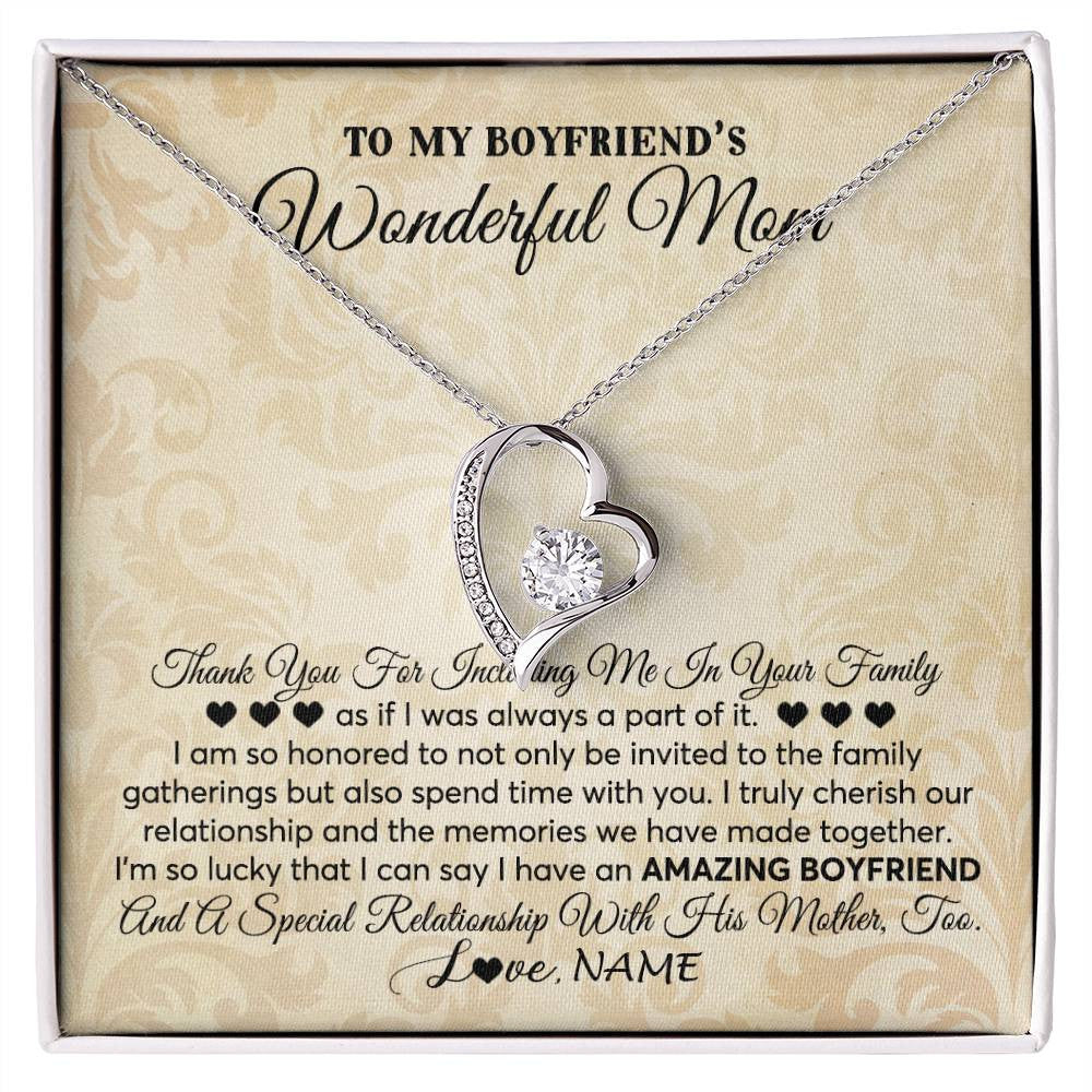 Forever Love Necklace | Personalized To My Boyfriend's Mom Necklace Thank You Including Me In Your Family Mother In Law Mothers Day Christmas Jewelry Customized Gift Box Message Card | siriusteestore