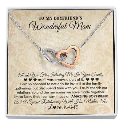 Interlocking Hearts Necklace | Personalized To My Boyfriend's Mom Necklace Thank You Including Me In Your Family Mother In Law Mothers Day Christmas Jewelry Customized Gift Box Message Card | siriusteestore