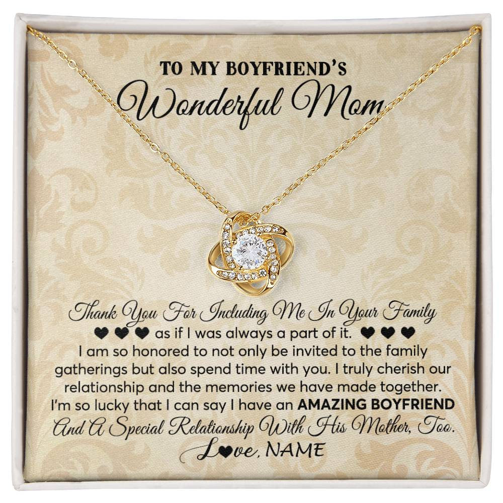 Love Knot Necklace 18K Yellow Gold Finish | 1 | Personalized To My Boyfriend's Mom Necklace Thank You Including Me In Your Family Mother In Law Mothers Day Christmas Jewelry Customized Gift Box Message Card | siriusteestore