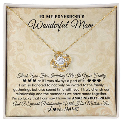 Love Knot Necklace 18K Yellow Gold Finish | 1 | Personalized To My Boyfriend's Mom Necklace Thank You Including Me In Your Family Mother In Law Mothers Day Christmas Jewelry Customized Gift Box Message Card | siriusteestore