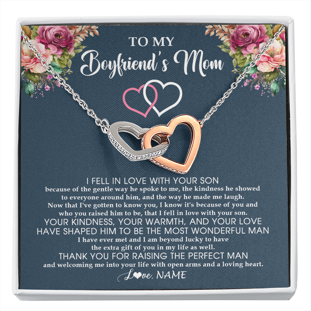 Interlocking Hearts Necklace Stainless Steel & Rose Gold Finish | 1 | Personalized To My Boyfriend's Mom Necklace Thank You Mother In Law Mother Of The Groom Birthday Wedding Mothers Day Christmas Customized Gift Box Message Card | siriusteestore