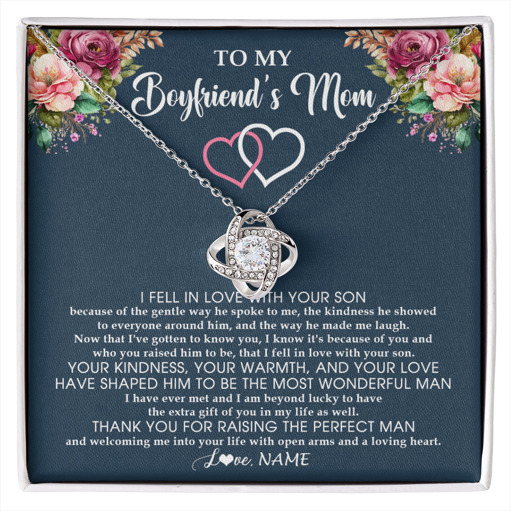 Love Knot Necklace 14K White Gold Finish | 1 | Personalized To My Boyfriend's Mom Necklace Thank You Mother In Law Mother Of The Groom Birthday Wedding Mothers Day Christmas Customized Gift Box Message Card | siriusteestore