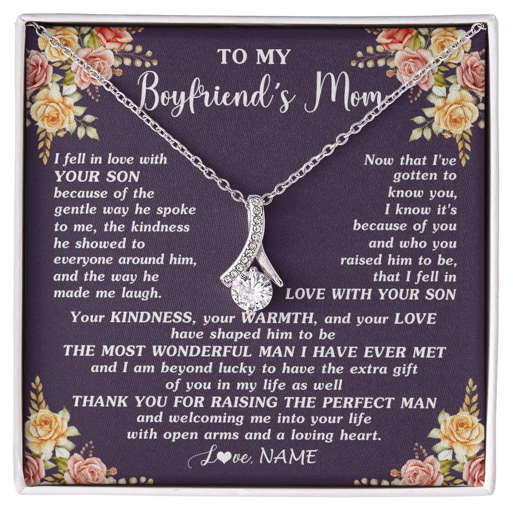 Alluring Beauty Necklace 14K White Gold Finish | 1 | Personalized To My Boyfriend's Mom Necklace Thank You Welcoming Me Future Mother In Law Wedding Day Birthday Christmas Jewelry Pendant Gift Box Message Card | siriusteestore