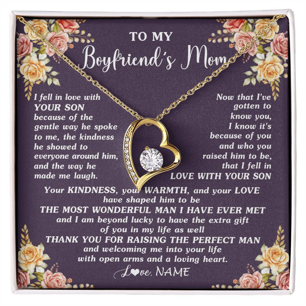Forever Love Necklace 18K Yellow Gold Finish | 1 | Personalized To My Boyfriend's Mom Necklace Thank You Welcoming Me Future Mother In Law Wedding Day Birthday Christmas Jewelry Pendant Gift Box Message Card | siriusteestore