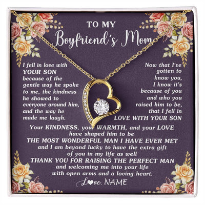 Forever Love Necklace 18K Yellow Gold Finish | 1 | Personalized To My Boyfriend's Mom Necklace Thank You Welcoming Me Future Mother In Law Wedding Day Birthday Christmas Jewelry Pendant Gift Box Message Card | siriusteestore