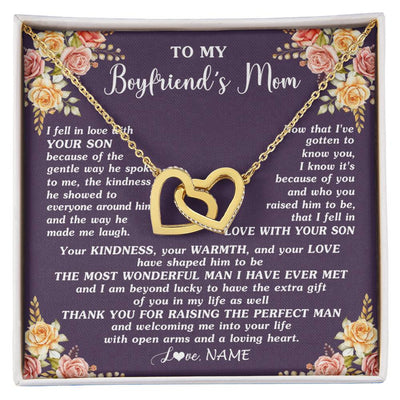 Interlocking Hearts Necklace 18K Yellow Gold Finish | 1 | Personalized To My Boyfriend's Mom Necklace Thank You Welcoming Me Future Mother In Law Wedding Day Birthday Christmas Jewelry Pendant Gift Box Message Card | siriusteestore