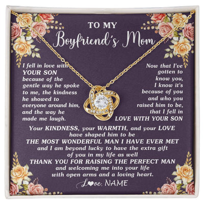 Love Knot Necklace 18K Yellow Gold Finish | 1 | Personalized To My Boyfriend's Mom Necklace Thank You Welcoming Me Future Mother In Law Wedding Day Birthday Christmas Jewelry Pendant Gift Box Message Card | siriusteestore