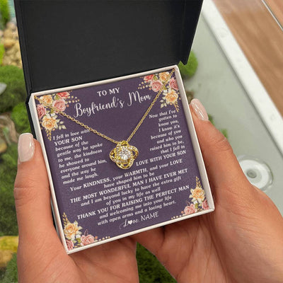 Love Knot Necklace 18K Yellow Gold Finish | 2 | Personalized To My Boyfriend's Mom Necklace Thank You Welcoming Me Future Mother In Law Wedding Day Birthday Christmas Jewelry Pendant Gift Box Message Card | siriusteestore