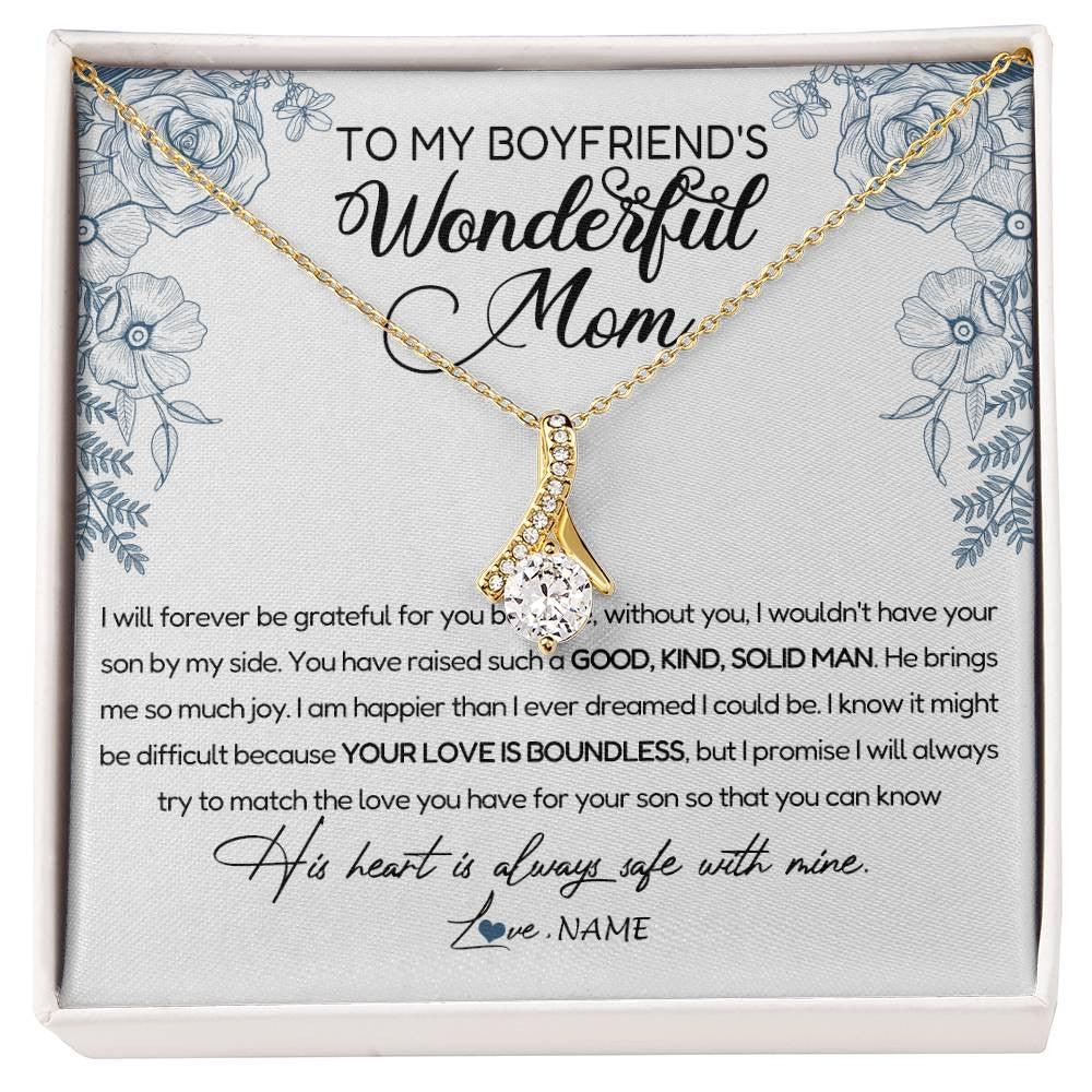 Alluring Beauty Necklace 18K Yellow Gold Finish | Personalized To My Boyfriend's Mom Necklace You Have Raised A Solid Man Boyfriends Mom Mother's Day Birthday Pendant Jewelry Customized Gift Box Message Card | siriusteestore