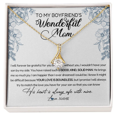 Alluring Beauty Necklace 18K Yellow Gold Finish | Personalized To My Boyfriend's Mom Necklace You Have Raised A Solid Man Boyfriends Mom Mother's Day Birthday Pendant Jewelry Customized Gift Box Message Card | siriusteestore