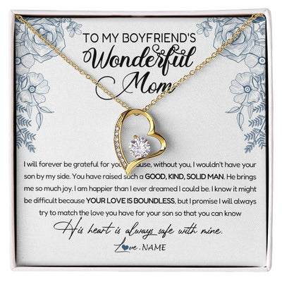Forever Love Necklace 18K Yellow Gold Finish | Personalized To My Boyfriend's Mom Necklace You Have Raised A Solid Man Boyfriends Mom Mother's Day Birthday Pendant Jewelry Customized Gift Box Message Card | siriusteestore