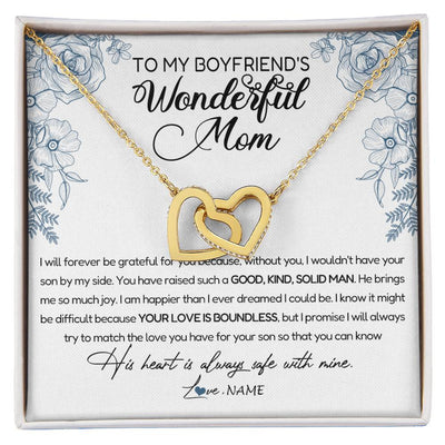 Interlocking Hearts Necklace 18K Yellow Gold Finish | Personalized To My Boyfriend's Mom Necklace You Have Raised A Solid Man Boyfriends Mom Mother's Day Birthday Pendant Jewelry Customized Gift Box Message Card | siriusteestore