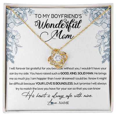 Love Knot Necklace 18K Yellow Gold Finish | Personalized To My Boyfriend's Mom Necklace You Have Raised A Solid Man Boyfriends Mom Mother's Day Birthday Pendant Jewelry Customized Gift Box Message Card | siriusteestore