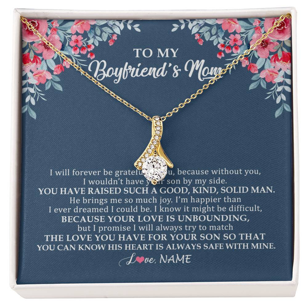 Alluring Beauty Necklace 18K Yellow Gold Finish | Personalized To My Boyfriend's Mom Necklace from Daugter I Will Forever Be Grateful Mother In Law Jewelry Birthday Wedding Christmas Customized Message Card | siriusteestore