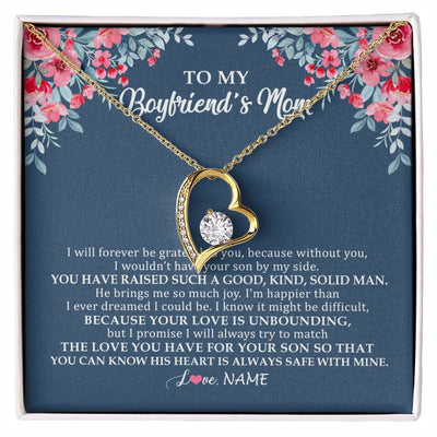 Forever Love Necklace 18K Yellow Gold Finish | Personalized To My Boyfriend's Mom Necklace from Daugter I Will Forever Be Grateful Mother In Law Jewelry Birthday Wedding Christmas Customized Message Card | siriusteestore