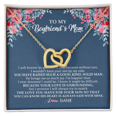 Interlocking Hearts Necklace 18K Yellow Gold Finish | Personalized To My Boyfriend's Mom Necklace from Daugter I Will Forever Be Grateful Mother In Law Jewelry Birthday Wedding Christmas Customized Message Card | siriusteestore