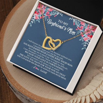 Interlocking Hearts Necklace 18K Yellow Gold Finish | Personalized To My Boyfriend's Mom Necklace from Daugter I Will Forever Be Grateful Mother In Law Jewelry Birthday Wedding Christmas Customized Message Card | siriusteestore