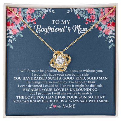 Love Knot Necklace 18K Yellow Gold Finish | Personalized To My Boyfriend's Mom Necklace from Daugter I Will Forever Be Grateful Mother In Law Jewelry Birthday Wedding Christmas Customized Message Card | siriusteestore